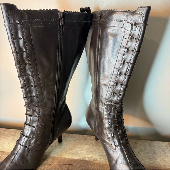 SILHOUETTES Brown Leather Knee High Zipper Boots Witchy Witch Kitten Victorian 9 - Picture 9 of 16